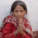 Pilgrim, Bodhnath Stupa, Bodhnath, Kathmandu Valley, Nepal.